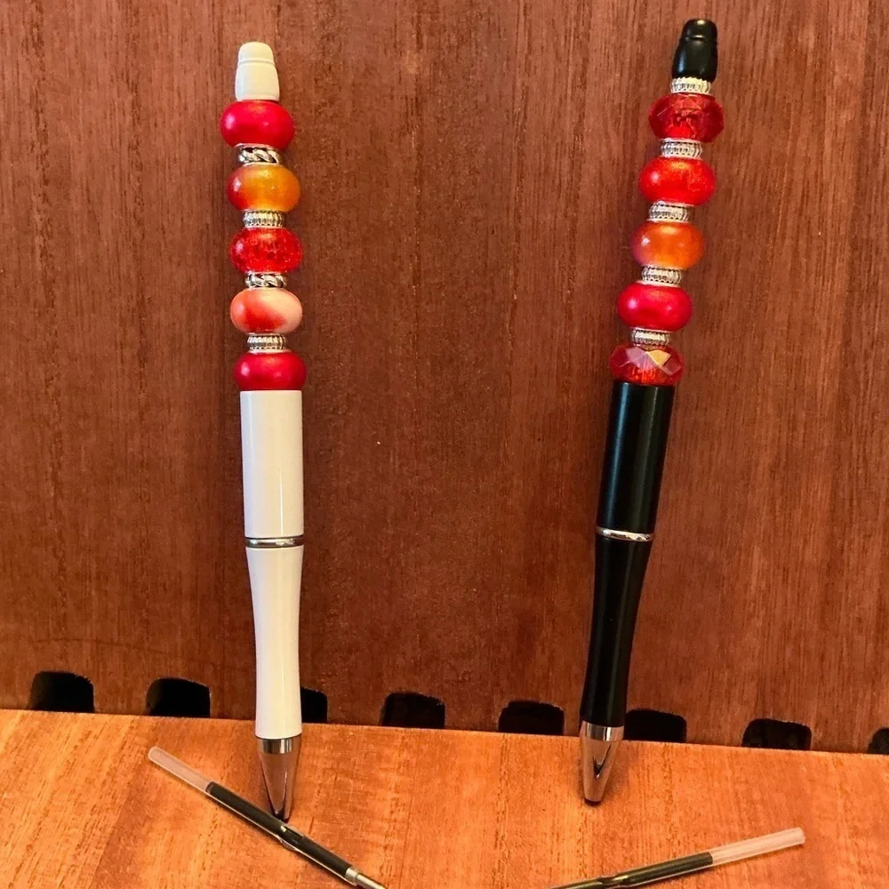 Hand Crafted Beaded Pens Set of 2 with ink refill, Ballpoint Black